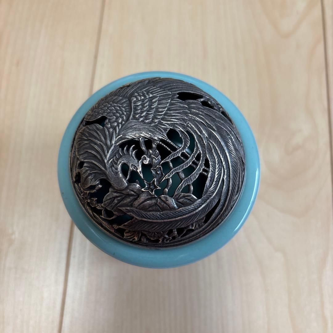 新品　未使用　香炉　925銀製　透かし　鳳凰蓋