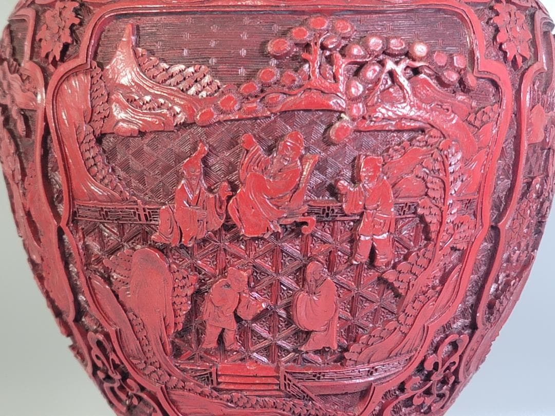 DT401 赤い 彫刻 花瓶 高さ47ｃｍ DT401