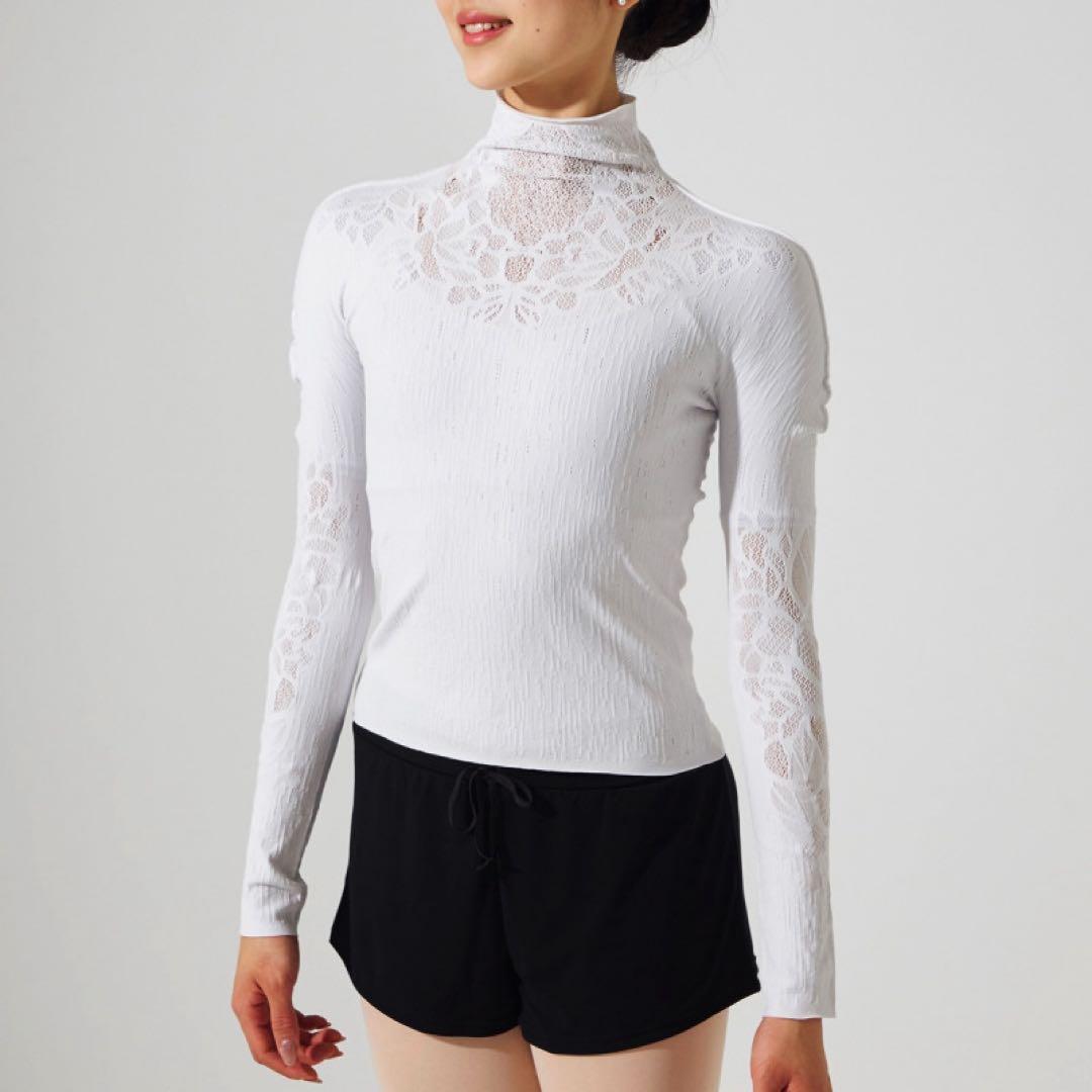 長袖　ハイネック バレエ　ヨガ　社交ダンス　ベリーダンス　白　ホワイト　グレー