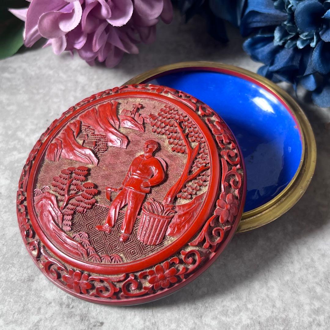 中国【文化大革命時代】堆朱 香合 印合　堆刻　工芸品