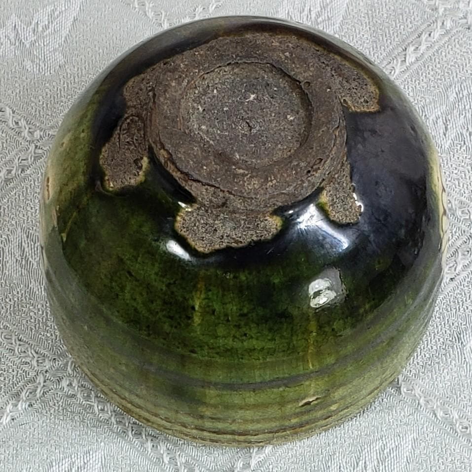 ◆『 加藤春岱 菊花紋曲水織部茶碗』『春岱（花押）』◆検）尾形乾山 野々村仁清