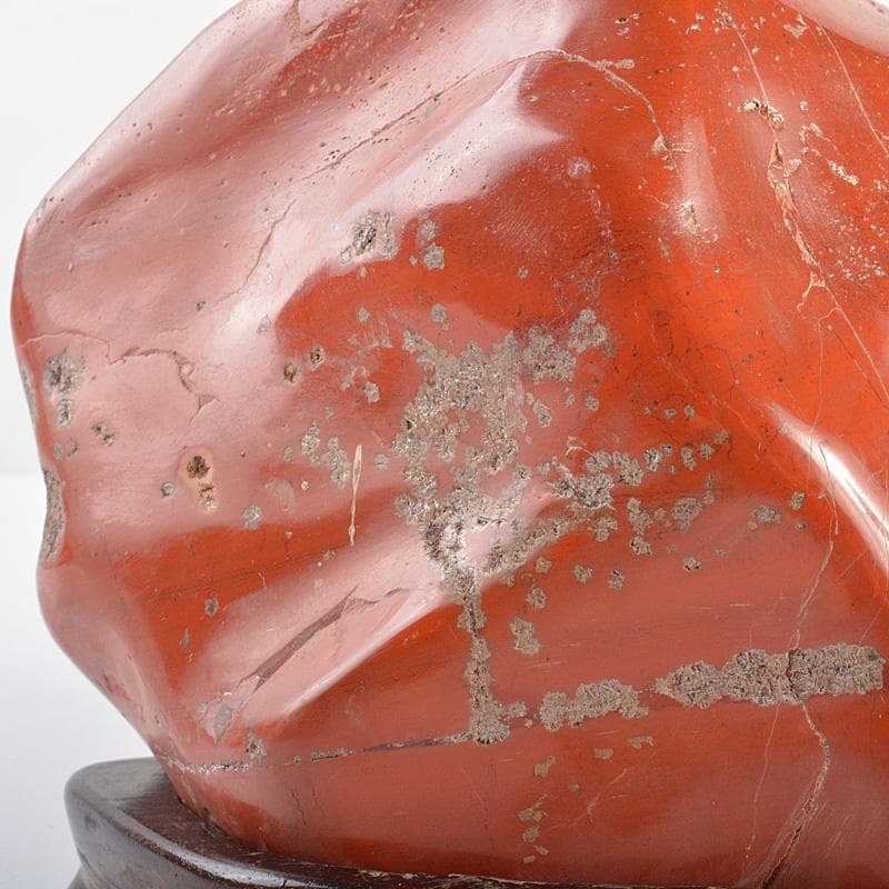 天然石　鑑賞石　佐渡赤玉石　赤石　置物　重さ約2.5㎏　唐木台付　C　R6924