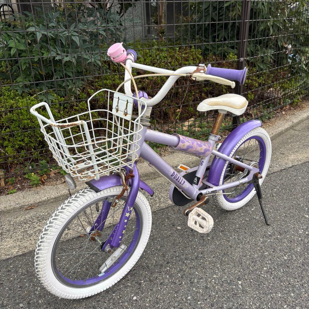 16インチ 自転車 女の子　子供用　DUALLY 紫　パープル