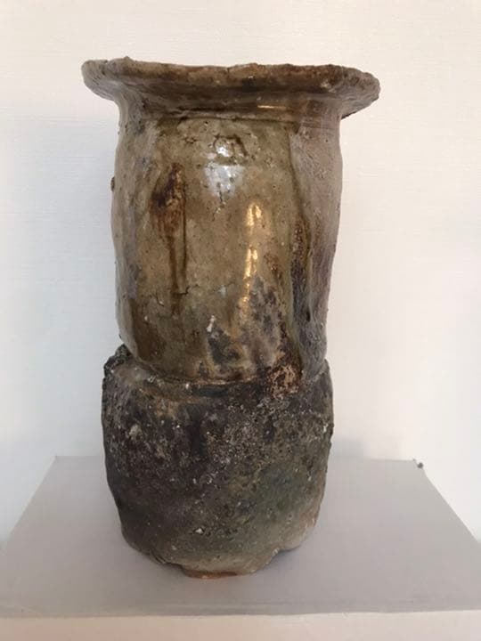 寺垣外窯　杉本貞光作　信楽　花入　共箱(在銘、作家物、花瓶)備前焼　本物保証