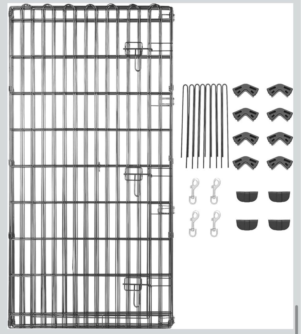 ペットサークル ペットフェンス 犬用 折りたたみ可能金属製ゲート付きパネル8枚