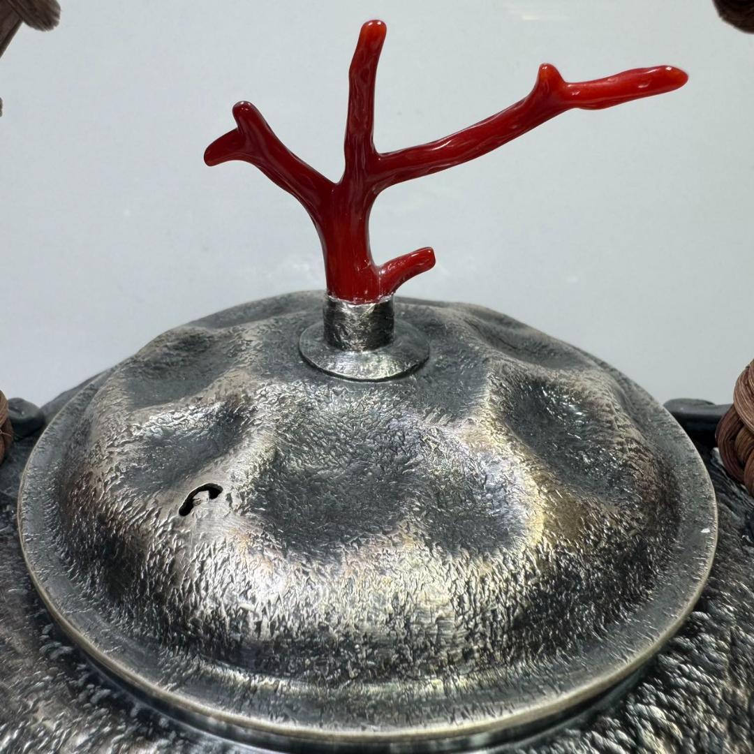 純銀製 一晃斎造 藏拙 貴石摘 藤手 湯沸 古美術品 銀瓶 純銀保証