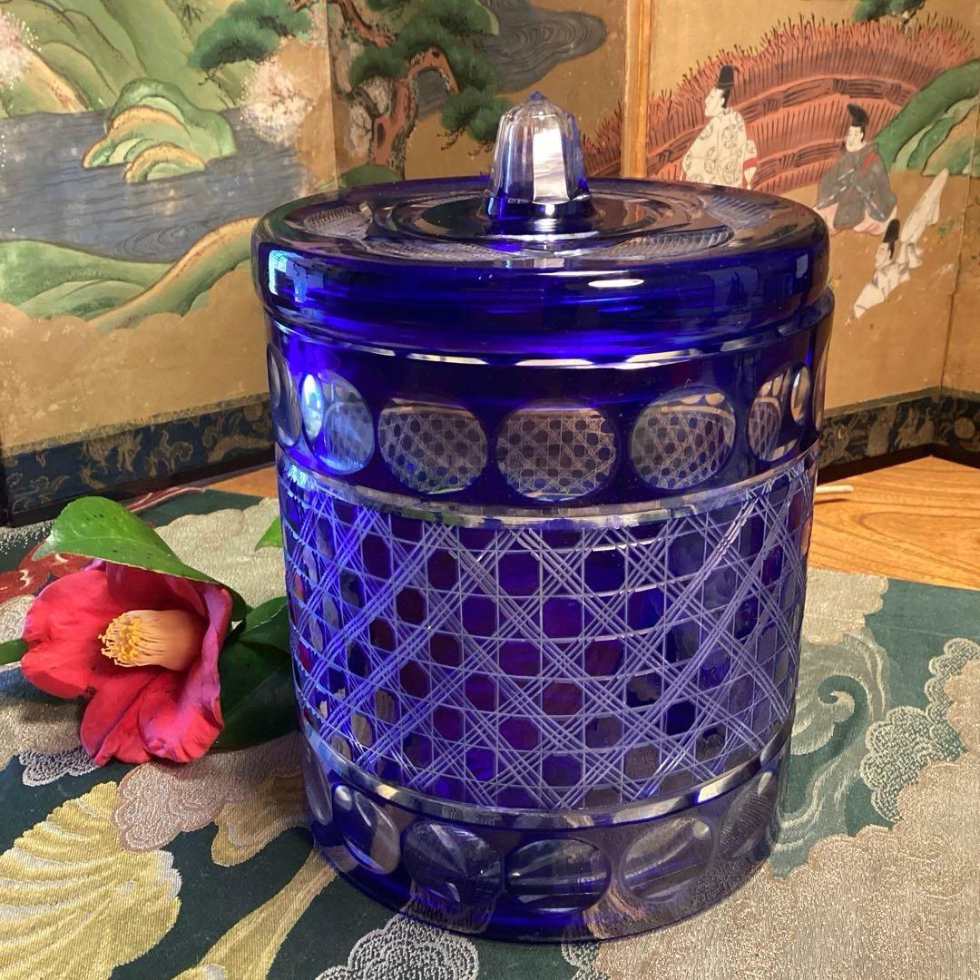 A901 茶道具　色被ガラス　義山　切子　水指