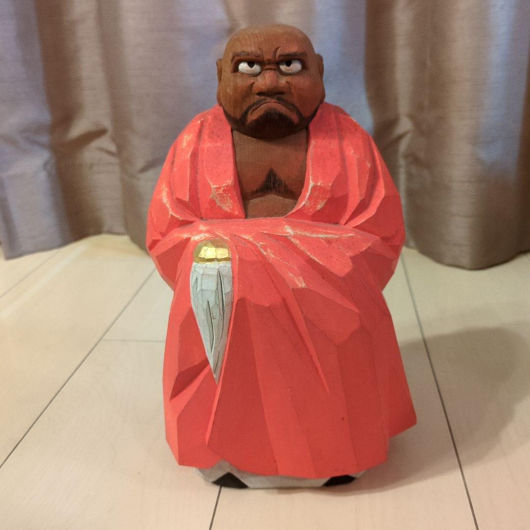 鎌田麦風作　奈良一刀彫　達磨　約26cm