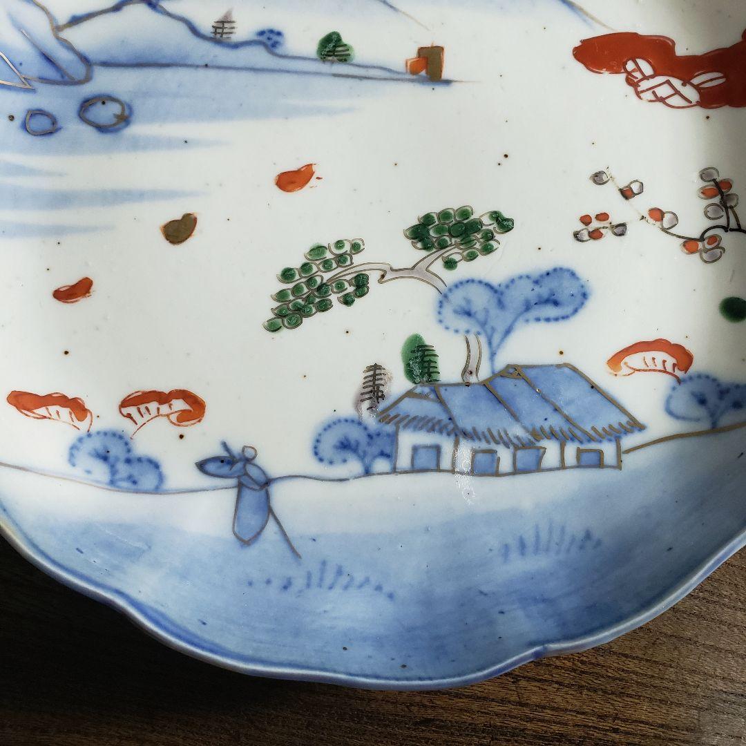 皿　色絵　山水　江戸　家屋　古伊万里　染付　鳥　松竹梅
