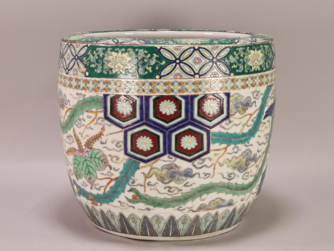 BK472　伊万里　有田　十錦手　手炙り　火鉢　植木鉢 メダカ鉢 金魚鉢　九谷焼