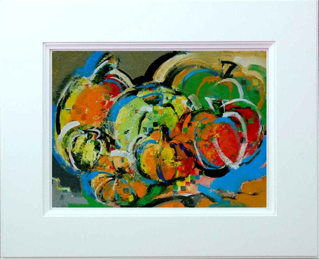 油絵 菅家令子 絵 絵画 インテリア額付(白) uF6-061303 かぼちゃ