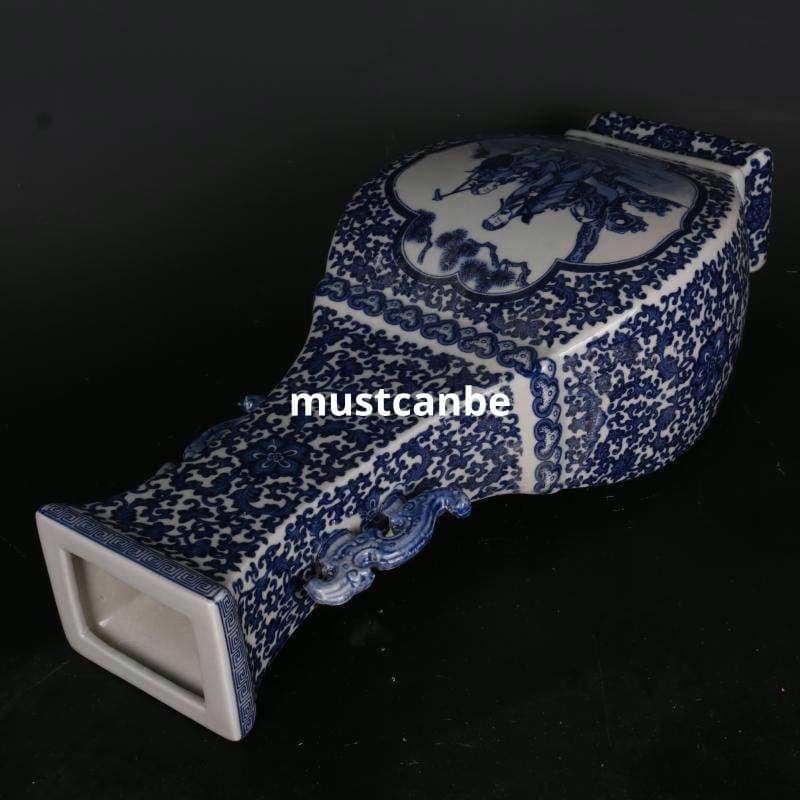 清乾隆青花人物紋四方象嵌器瓶 景徳鎮 陶磁器 装飾品 現代工芸品 美術品 置物