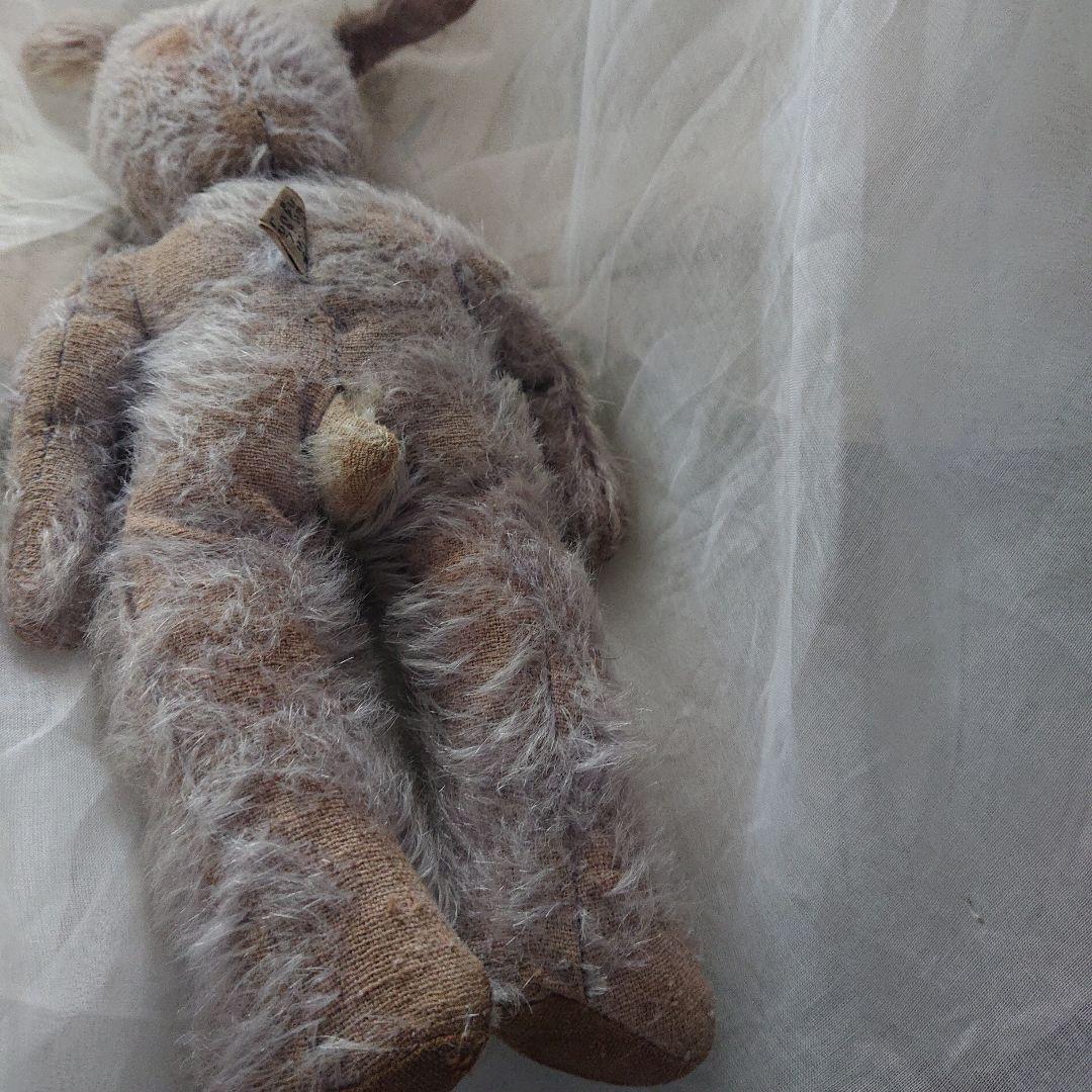 イギリスアンティーク　クロスフェイスドール　グレー　モヘア　バニードール