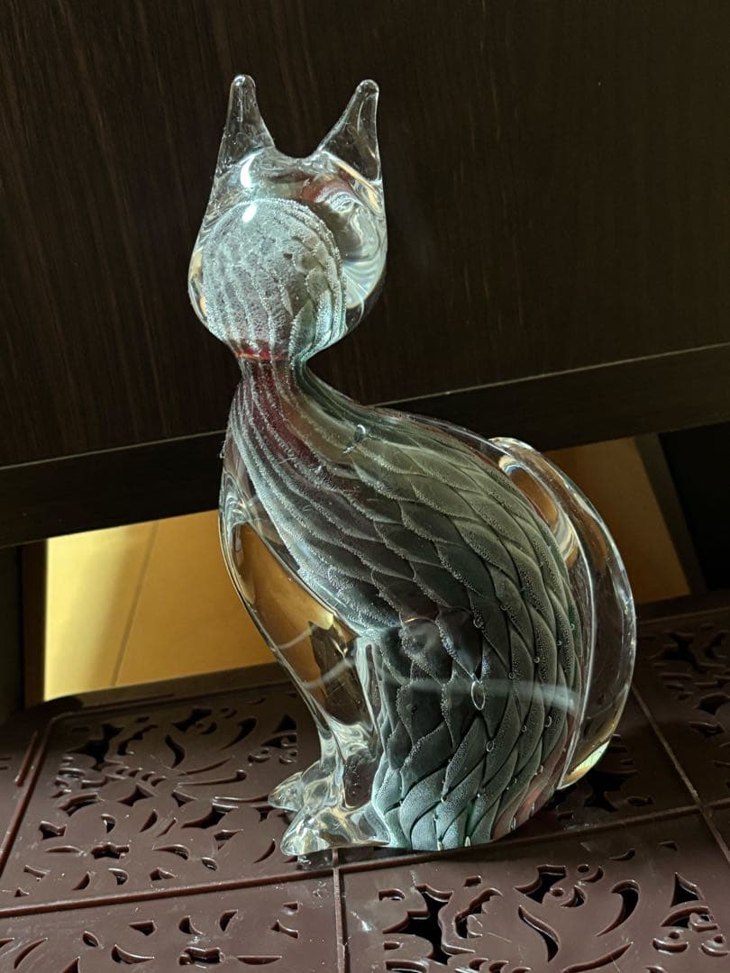 猫　ガラス　インテリア　工芸品
