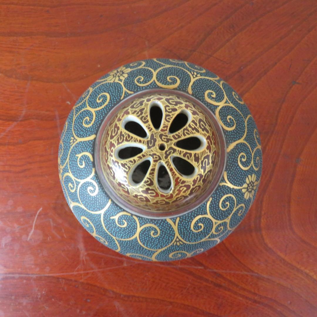 香炉 九谷 竹隆 青粒唐草 使用感あり 傷なし 茶道具　香道