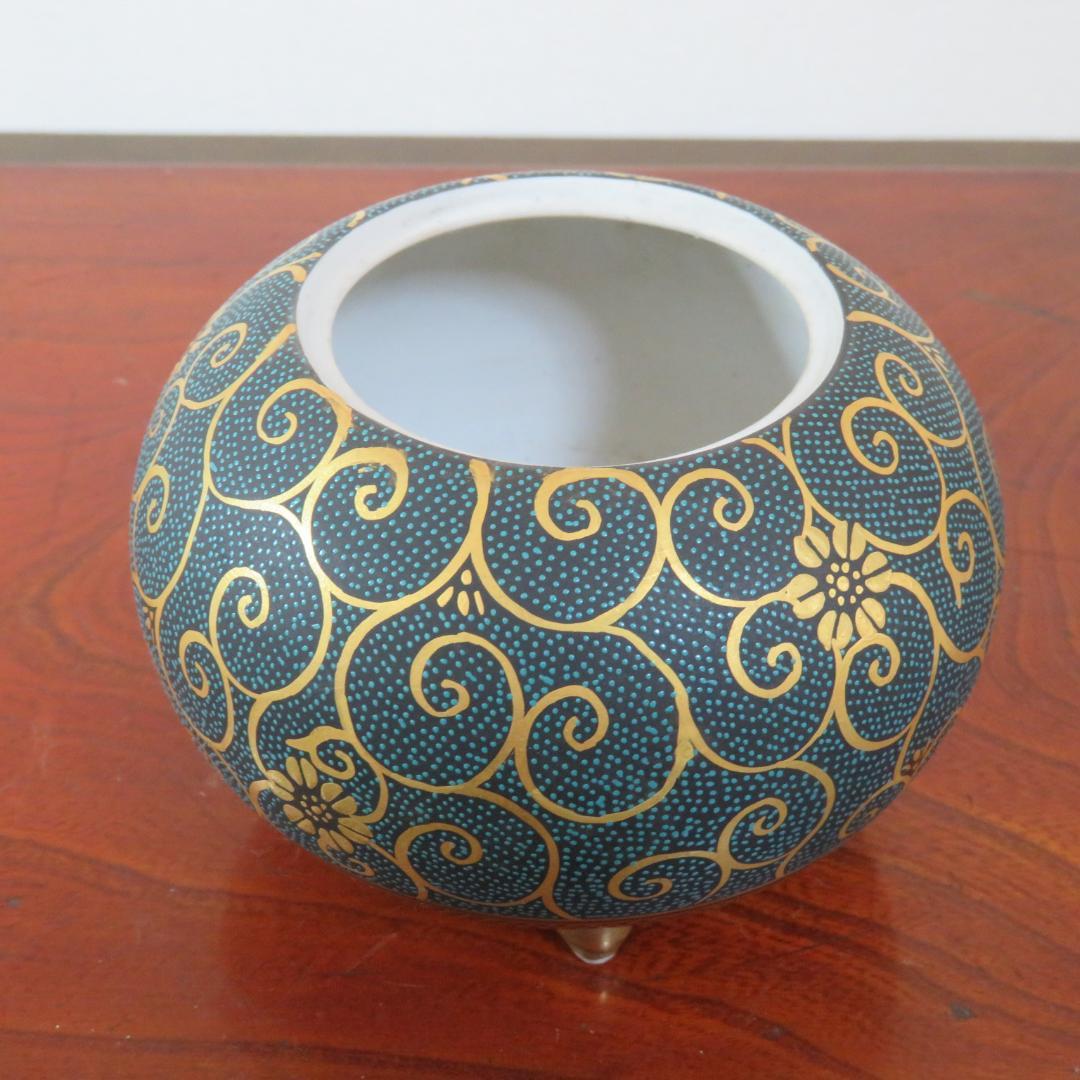 香炉 九谷 竹隆 青粒唐草 使用感あり 傷なし 茶道具　香道