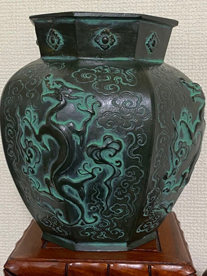 青銅器銅製龍八角 花瓶 花器 飾壺希少 骨董品