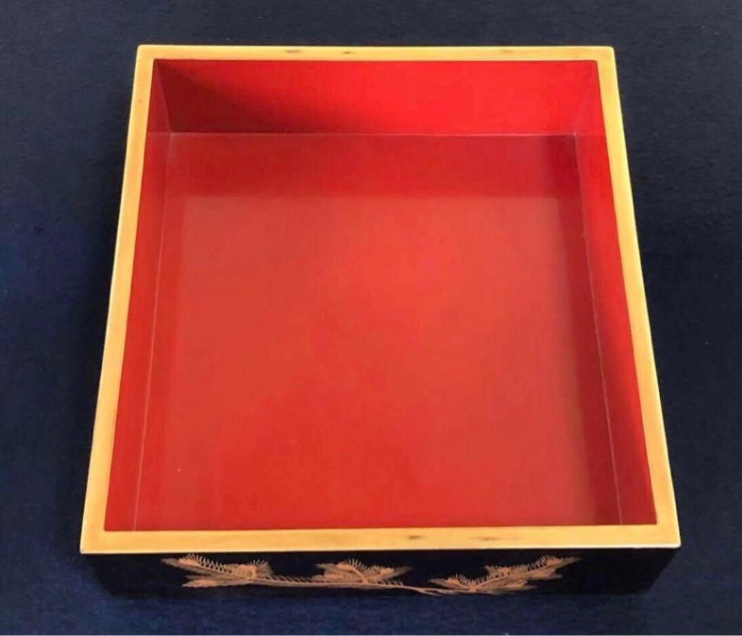 《レ》黒内朱 蒔絵付 五段重 替蓋付 木製漆器 木箱　251016い3