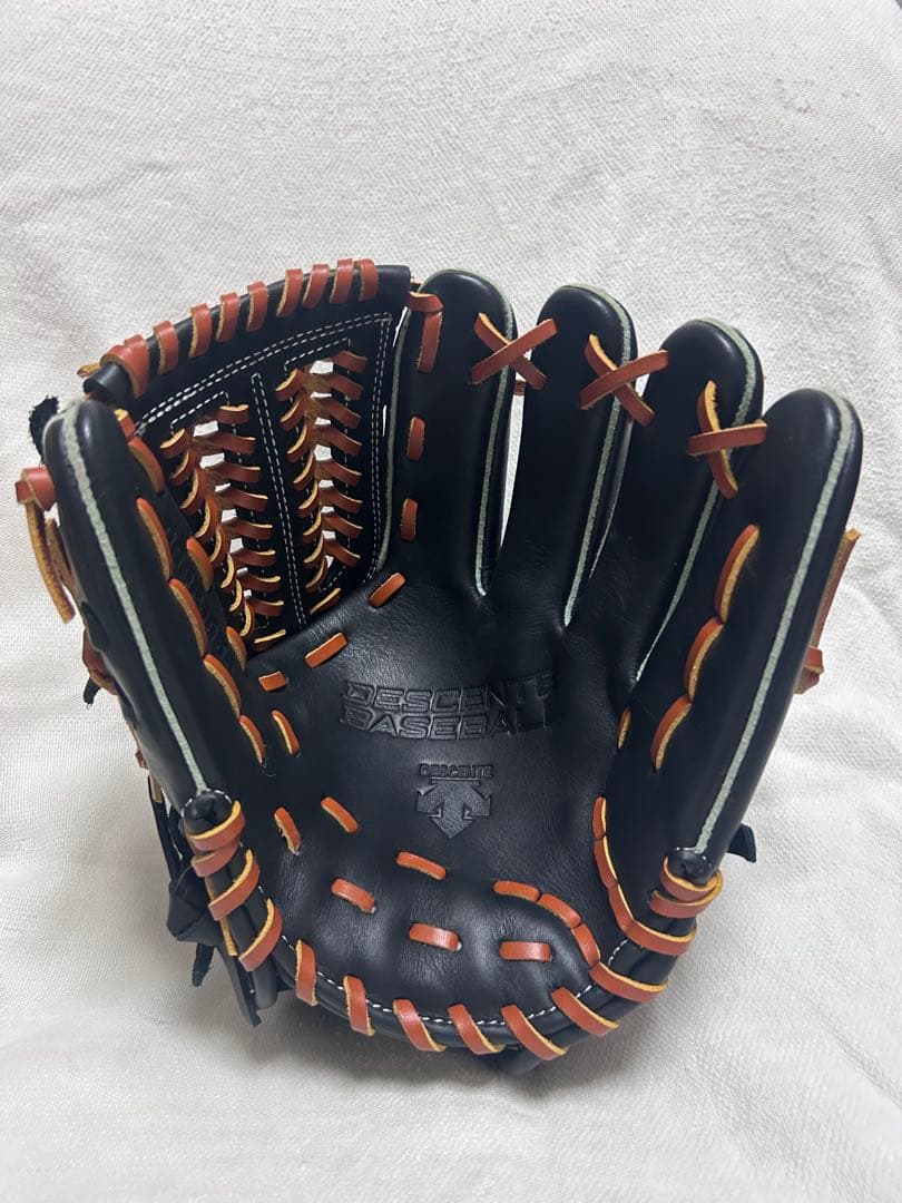軟式野球グローブ 黒 レザー 編み込みスタイル