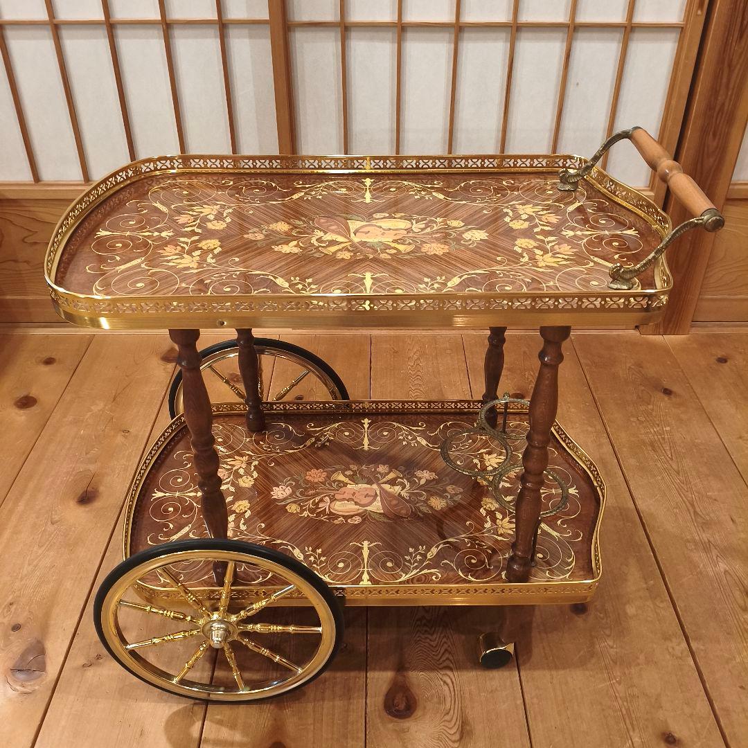 イタリア製 象嵌 ティーワゴン アンティーク 豪華 キャスター キッチンワゴン