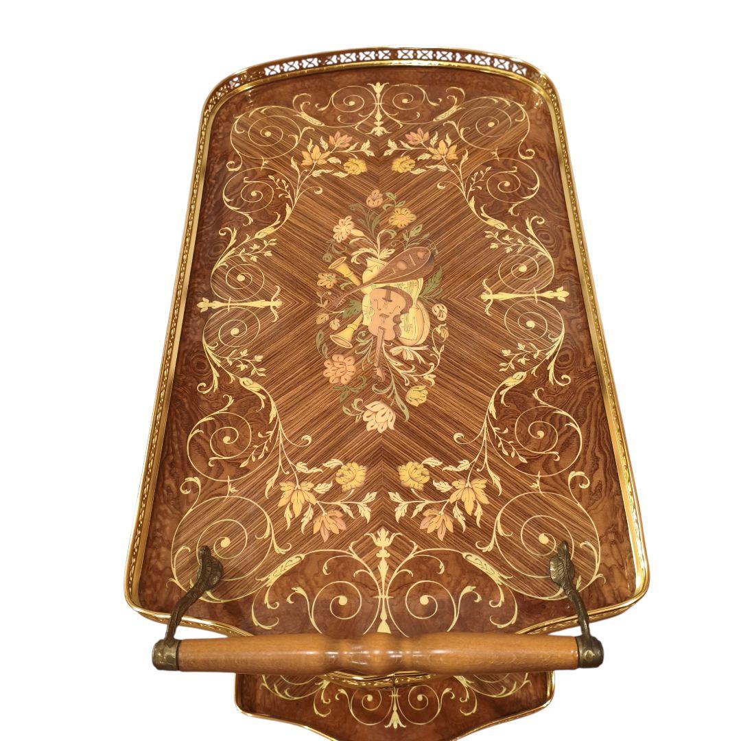 イタリア製 象嵌 ティーワゴン アンティーク 豪華 キャスター キッチンワゴン