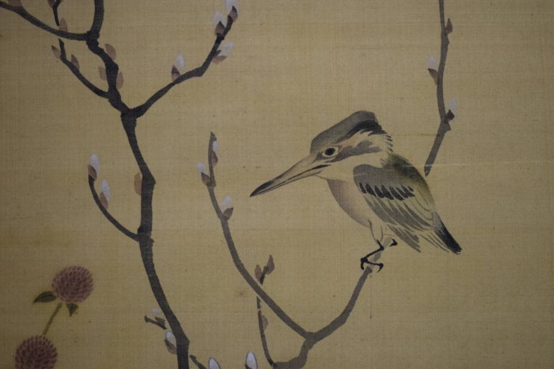 真作/松村景文/花鳥図/桃鴛鴦翡翠図/桐極箱二重箱付/布袋屋掛軸HH-493