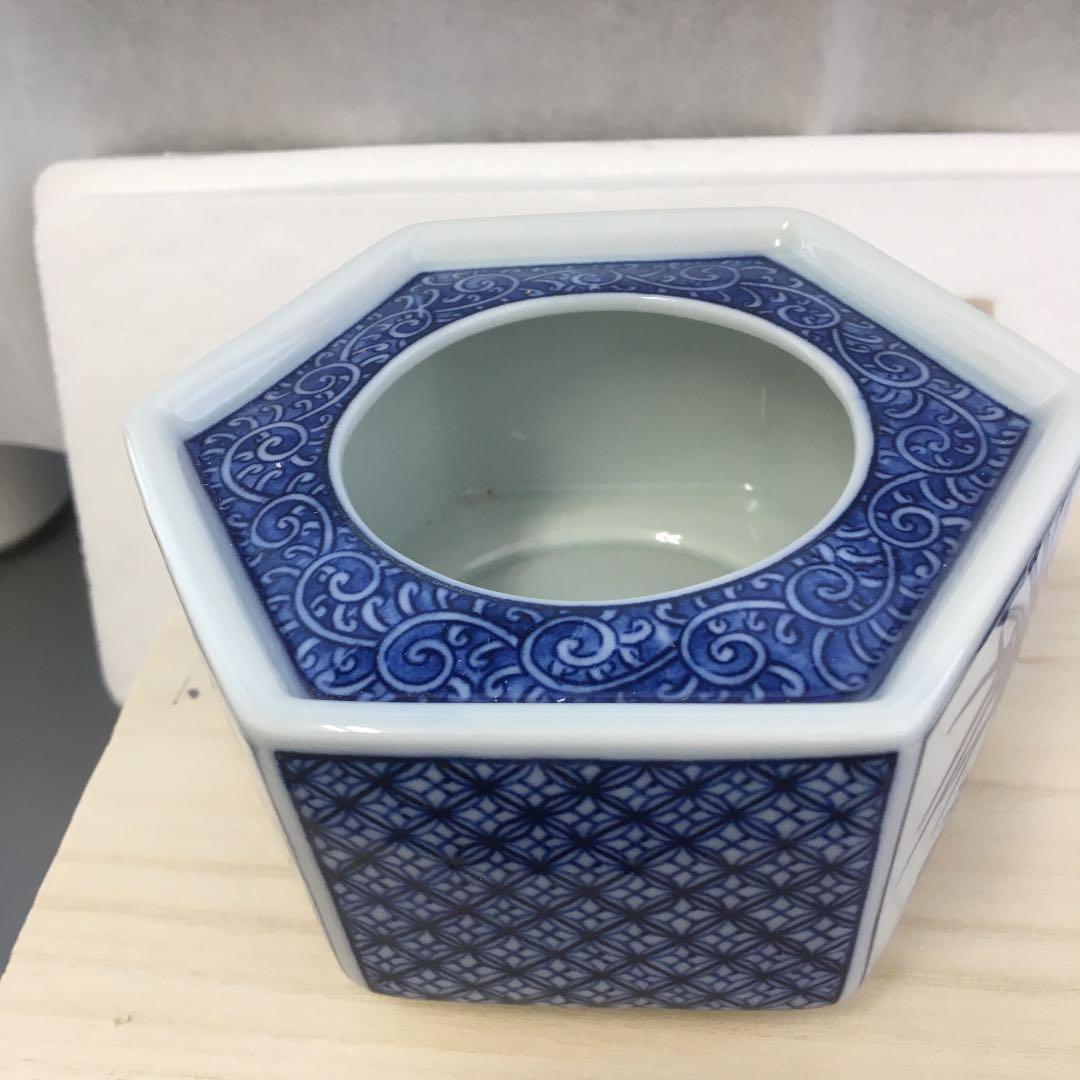 骨董品 青絵 六角灰皿 陶楽 造 Ｎ888Ｈ