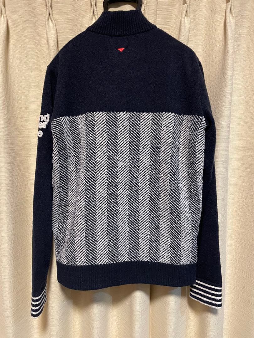 ◆美品◆アンパスィ 裏地付ニットジャケット ネイビー/ホワイト メンズMサイズ