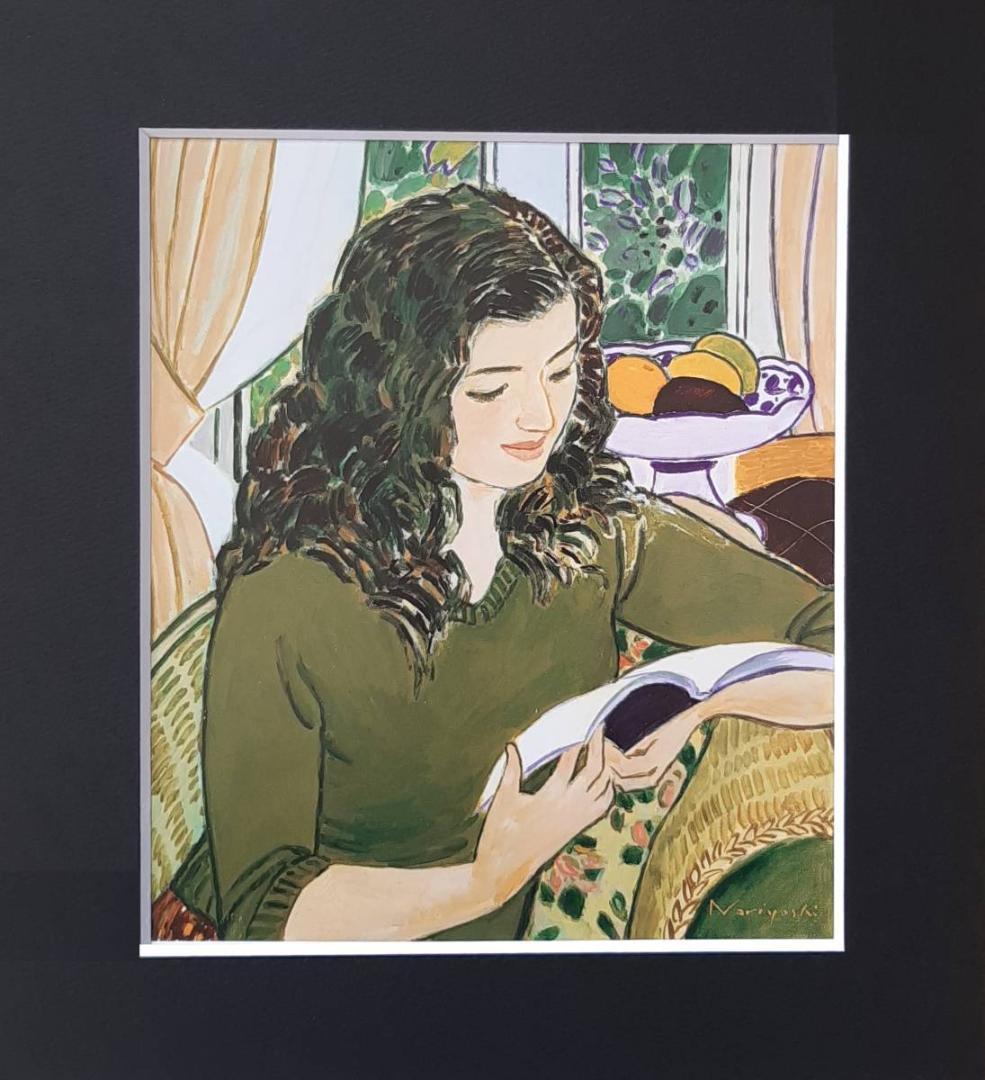 坂口紀良、「窓辺の読書」、希少画集の額装画、人気作品