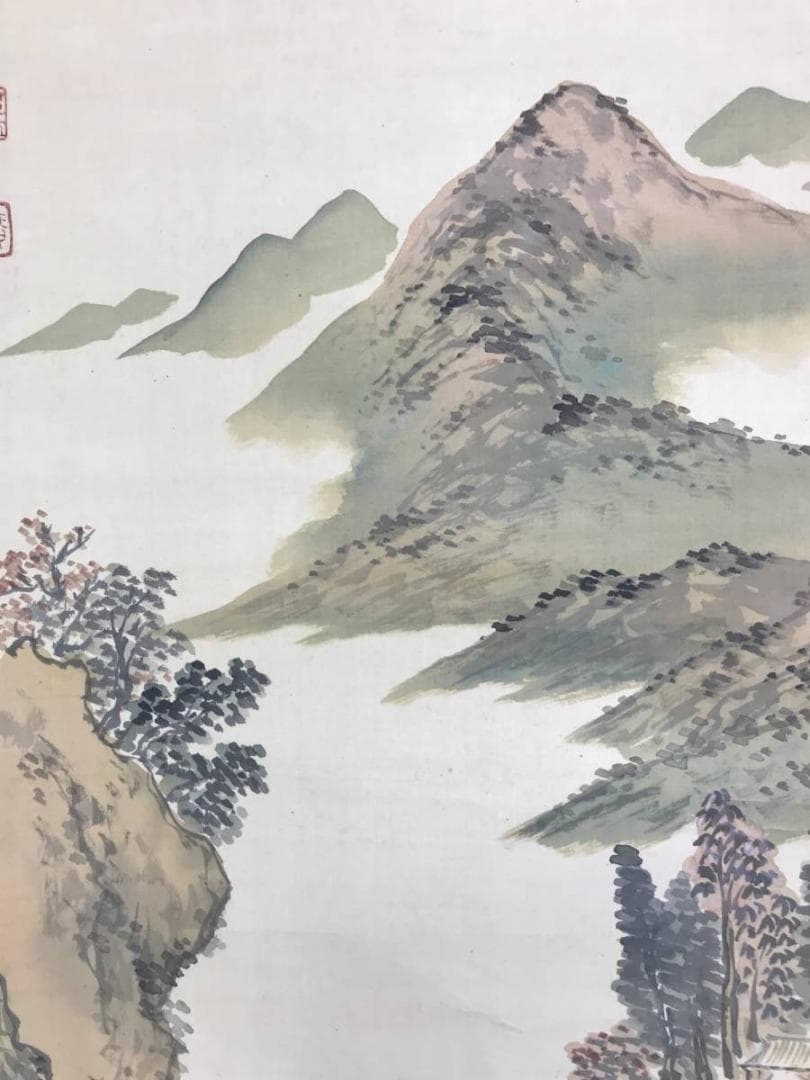 真作/西尾廣耕/山水遊舟図/山水図/青緑/秋景山水図/名家伝来/AD-883