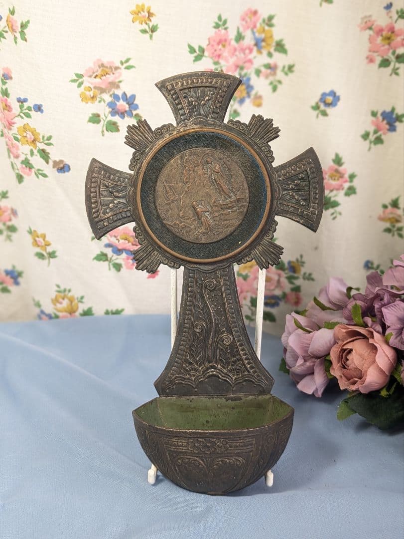 フランス アンティーク ルルドの泉 聖水盤 壁掛け