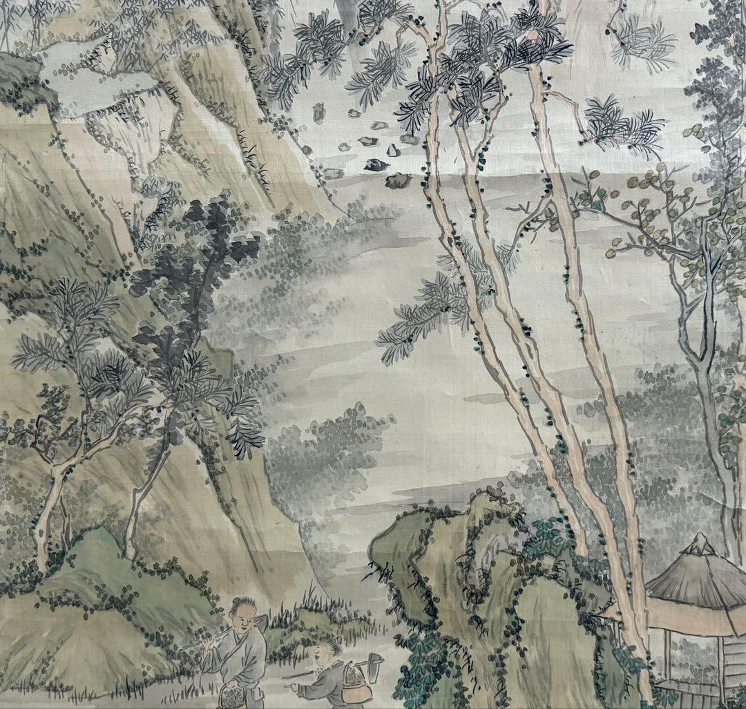 菊池黙堂筆　秦皇採薬図　戊戌年作　絹本肉筆　掛軸　送料込み250902