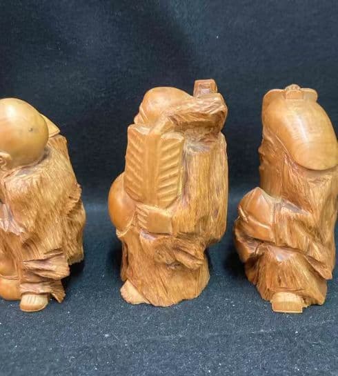 木彫り 七福神 寿老人 大黒天 恵比寿天 3体セット 縁起物 置物