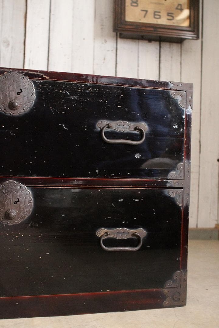 丸金具　庄内箪笥　2段　タンス　収納　古家具　古民家　時代家具