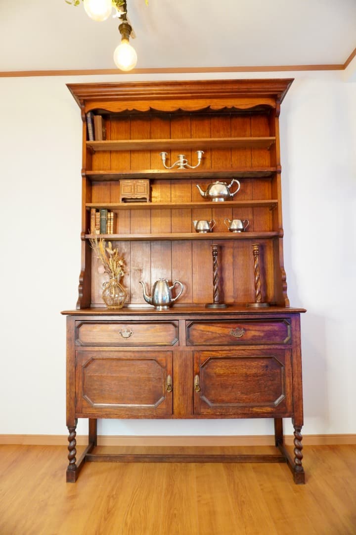 イギリス アンティーク 食器棚 カップボード H210cm