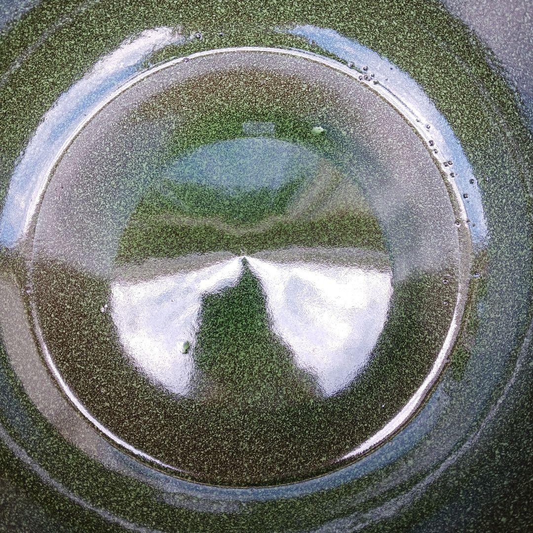 新品　∅50　陶器睡蓮鉢　特大　メダカ鉢　難有　エメラルドグリーン　緑黒　LBK