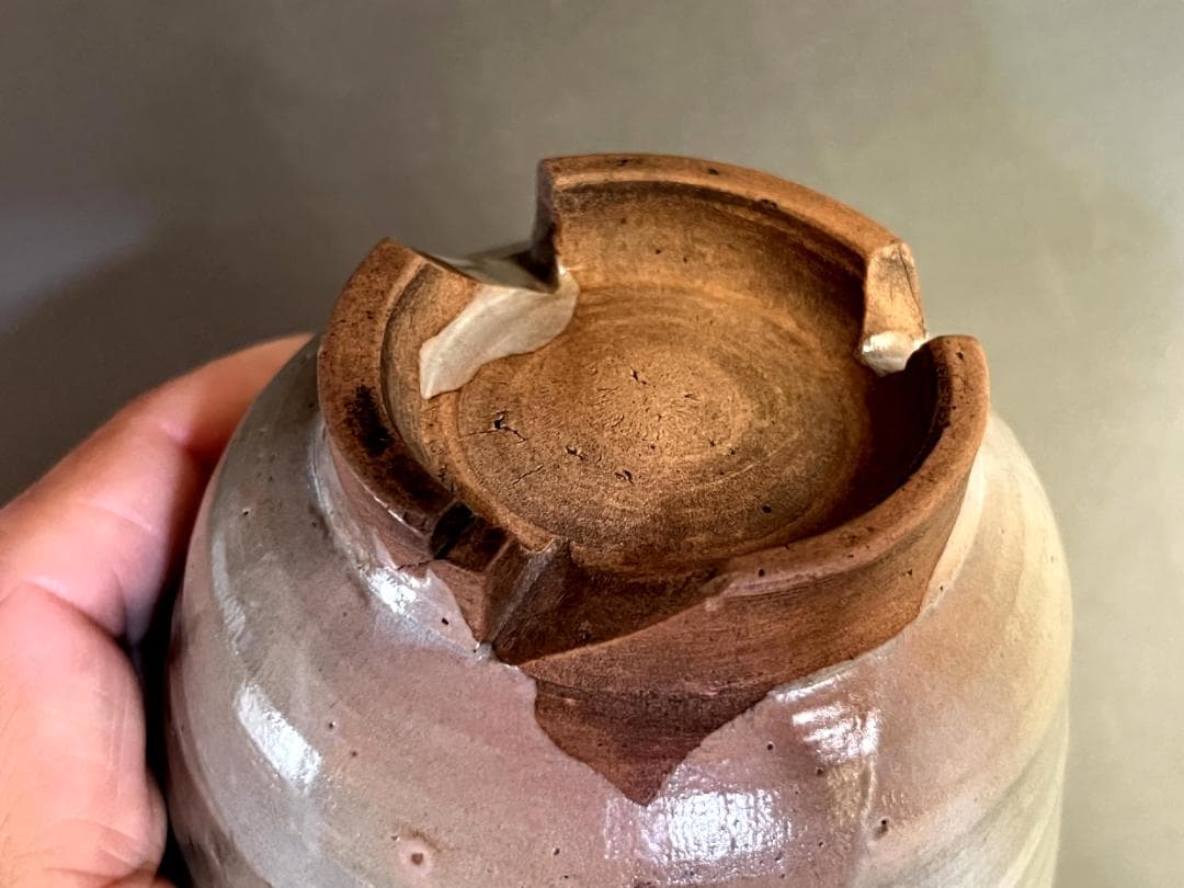 茶碗■古い筒茶碗 鶴 割高台 冬用 金継ぎ直し有 お茶道具 時代物 骨董品■