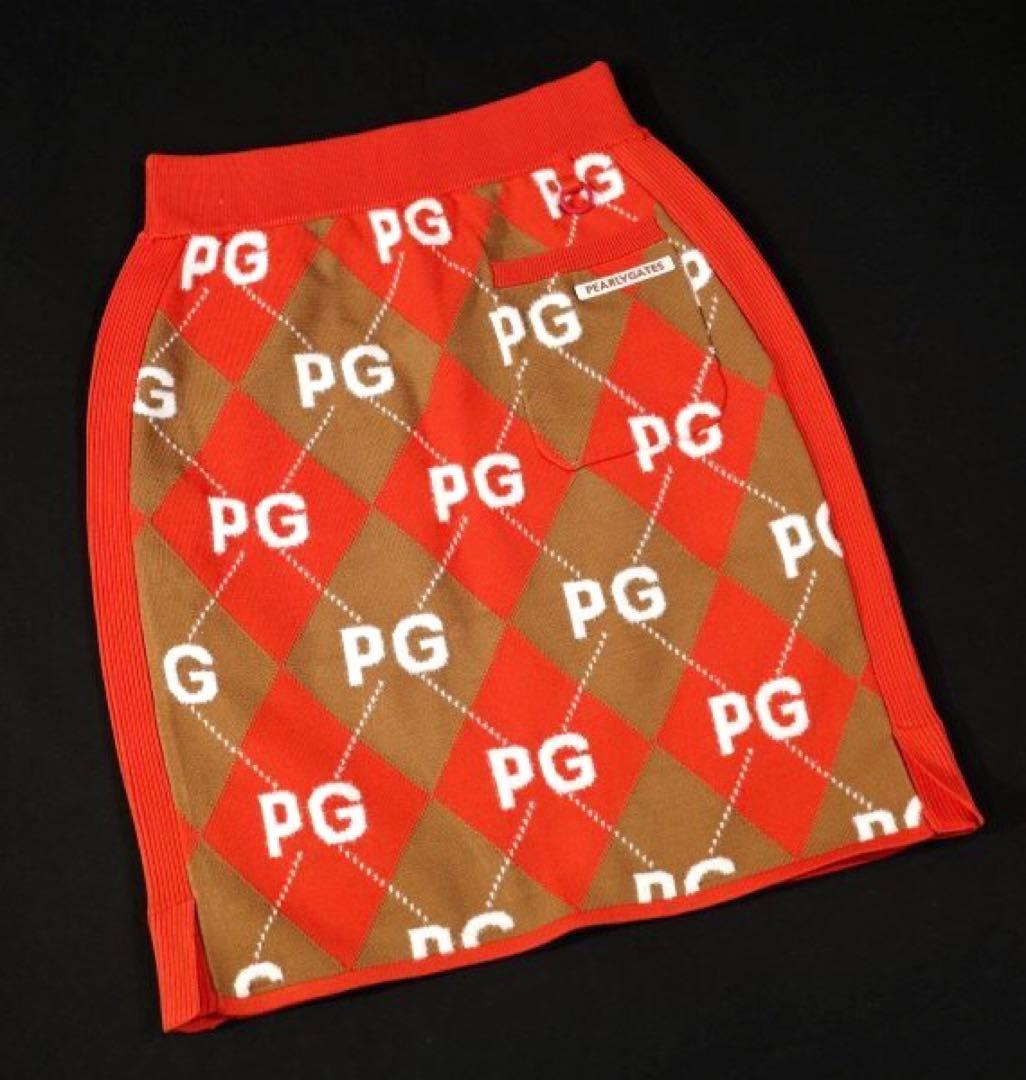 【PEARLY GATES】秋冬 アーガイル ニット ひざ丈スカート・1番M