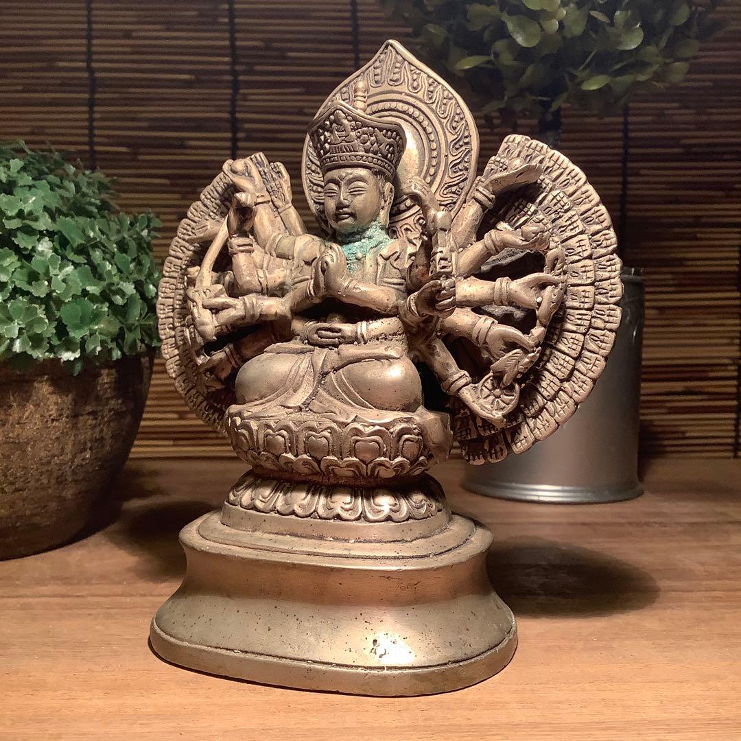 中国・明代「千手観自在菩薩」唐物・六観音一尊・心密言念誦儀軌経・千の御利益・白銅