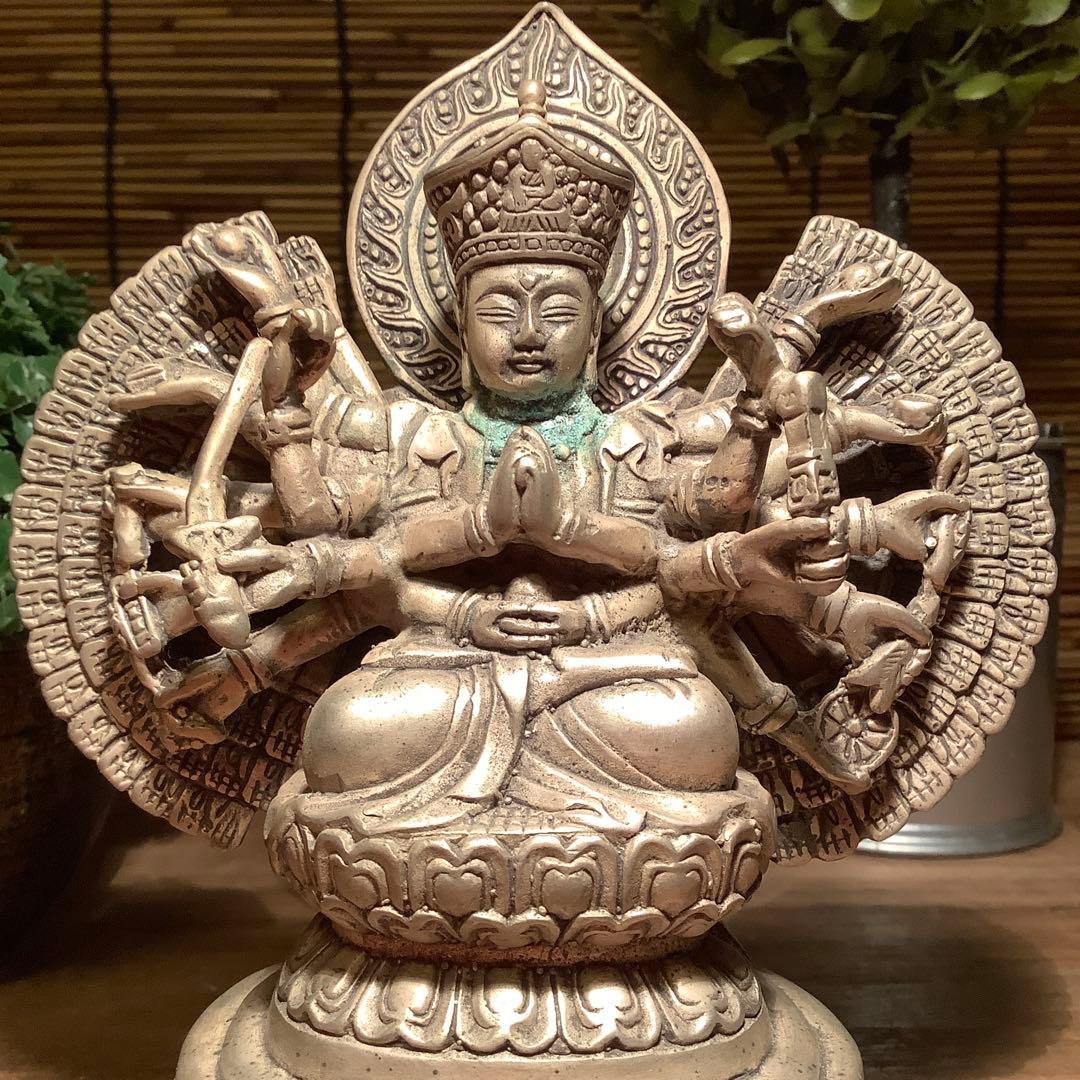 中国・明代「千手観自在菩薩」唐物・六観音一尊・心密言念誦儀軌経・千の御利益・白銅