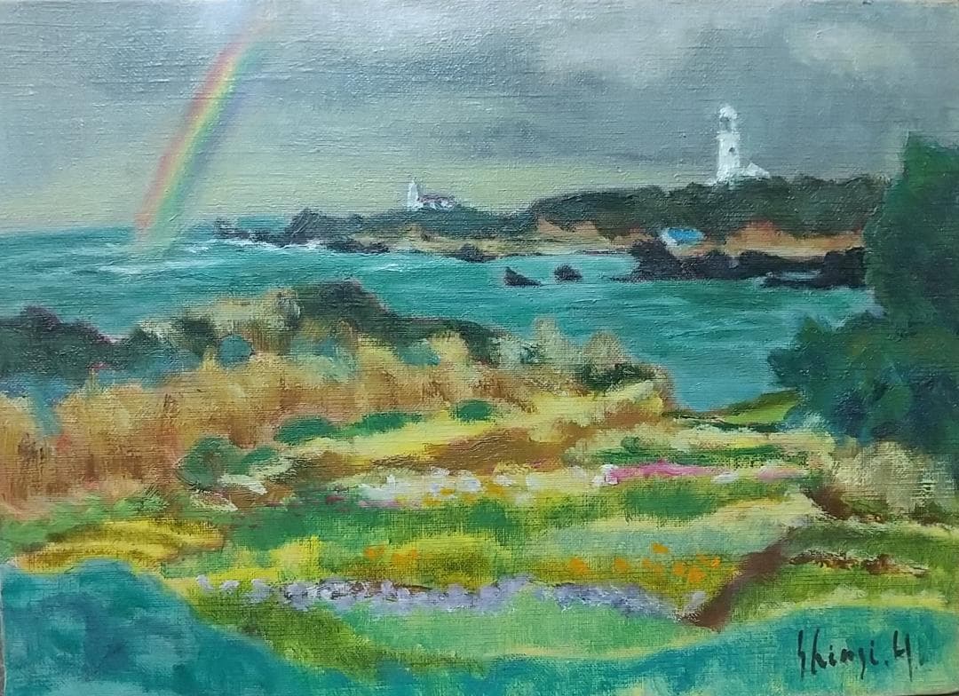 「雨後」房総白浜 絵画 F4 油彩画 油絵 絵画 風景画 アート