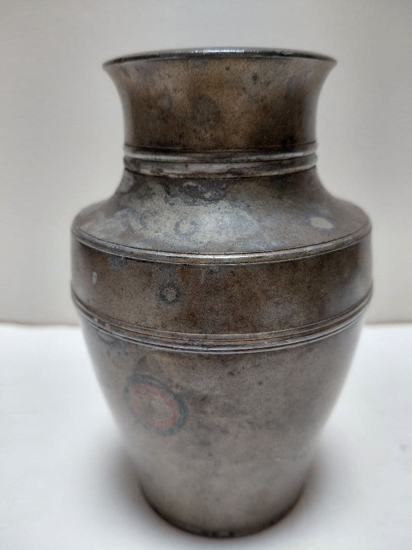 古錫　明治42年茶壺サツマ福永作　14センチ