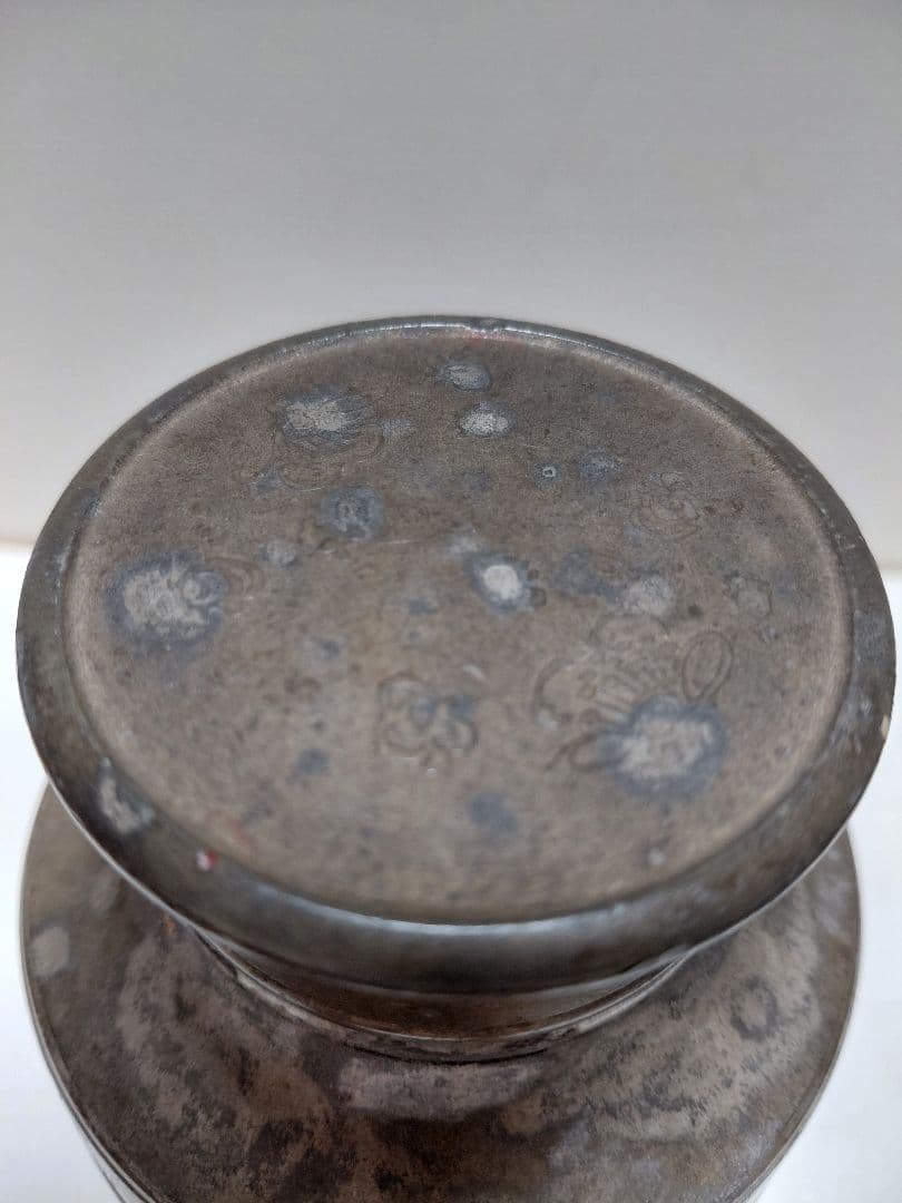 古錫　明治42年茶壺サツマ福永作　14センチ