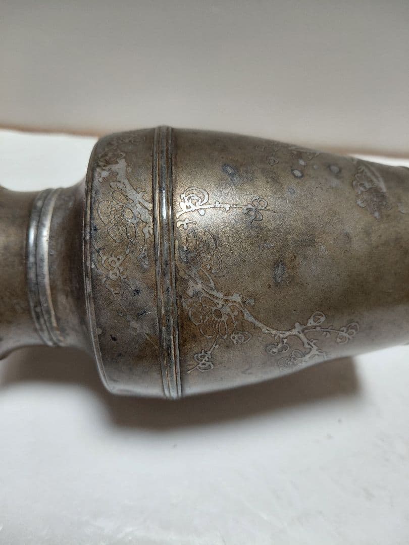 古錫　明治42年茶壺サツマ福永作　14センチ