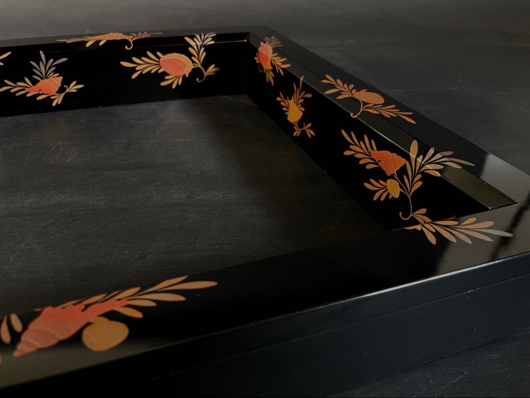 「母」 海松貝 蒔絵 真塗 炉縁 平安蒔絵師 一瓢斎 共箱 茶道具（113D①）