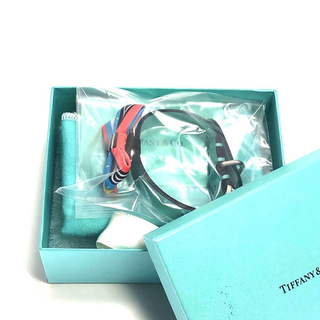 【美品・箱付き】ティファニー／ペット用 アクセサリー レザー 首輪 リボン