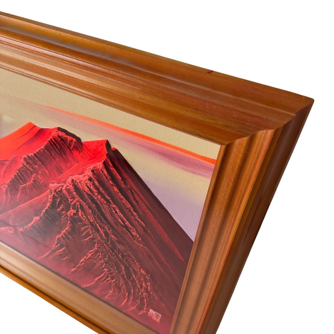 百瀬善明 立体画 盛り絵 赤富士 額装 72×48cm