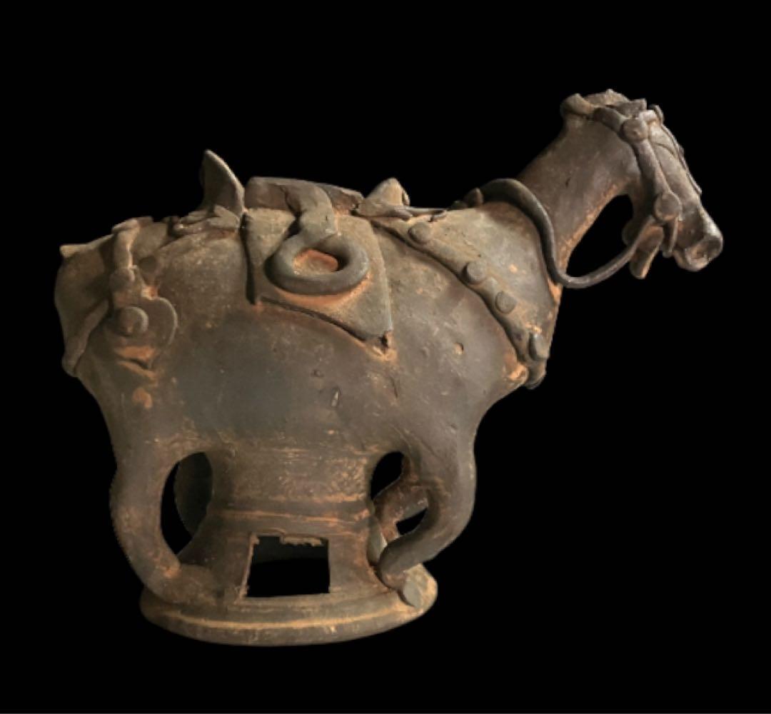 古墳出土　新羅土器　馬形容器　騎馬人物形水注　　古い資料