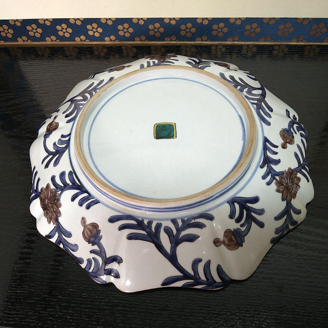 AF17 古谷焼 三代 三ッ井為吉 飾り皿 輪花型 共箱共布皿立 略歴付 山水図