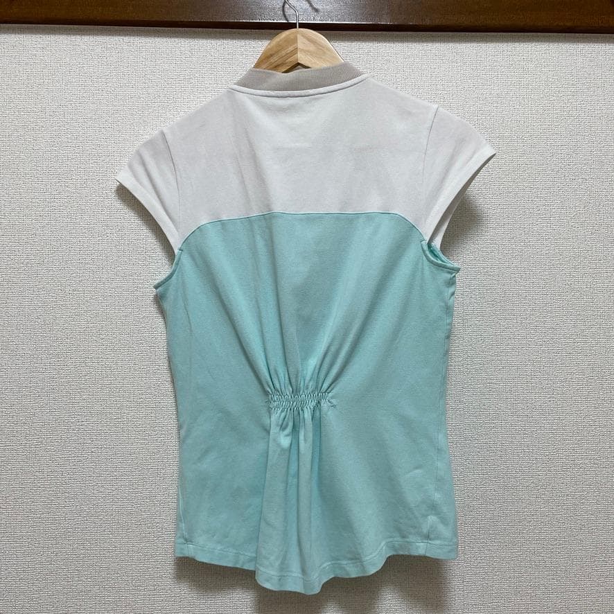 美品 セリーヌ CELINE ポロシャツ 鹿の子 バイカラー ロゴ ハーフジップ